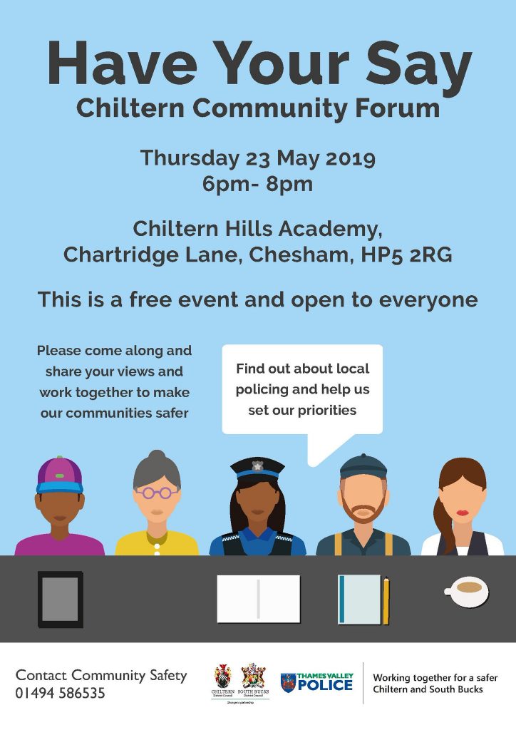 poster for chiltern community forum meeting may 2019