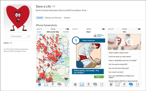 apple store screenshot of save a life smartphone app