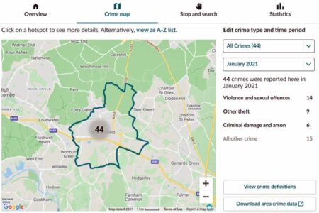 screenshot of crime map data beaconsfield jan 21