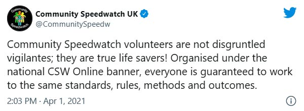 image of tweet from community speedwatch