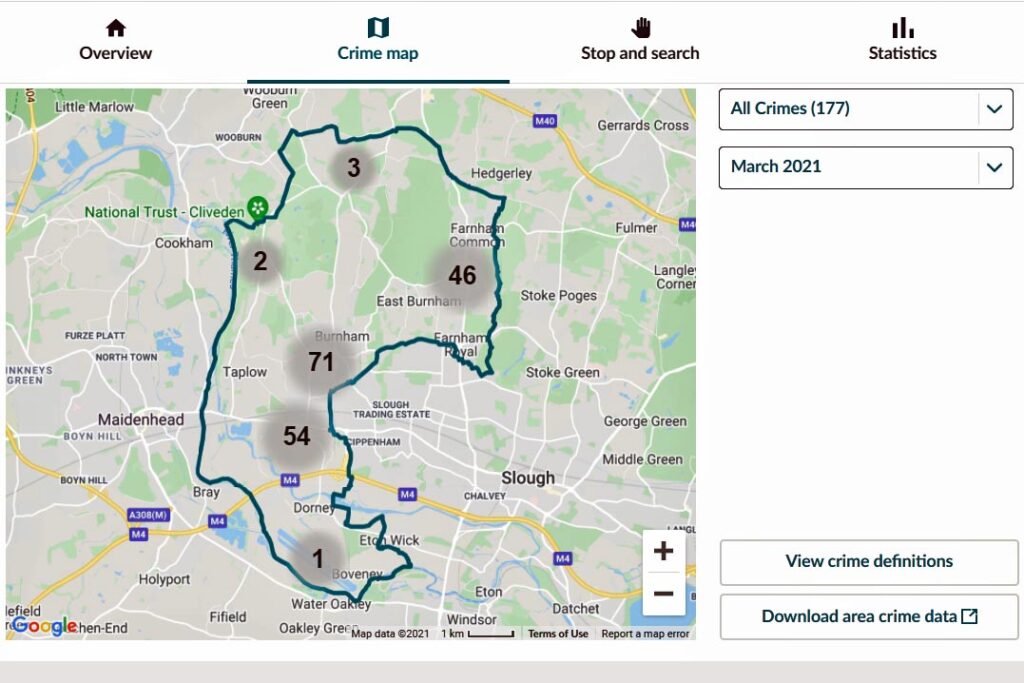 crime map on police.uk for burnham farnhams taplow