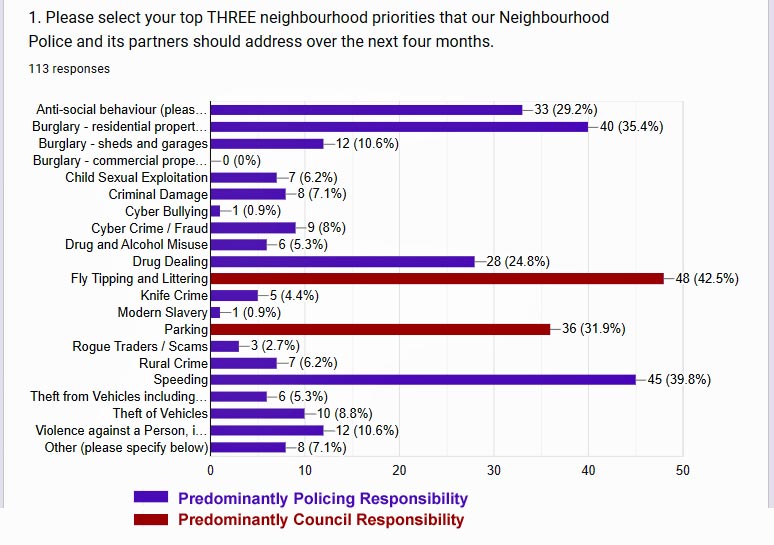 leading residents' concerns in March 2022 survey by Community Bpard area