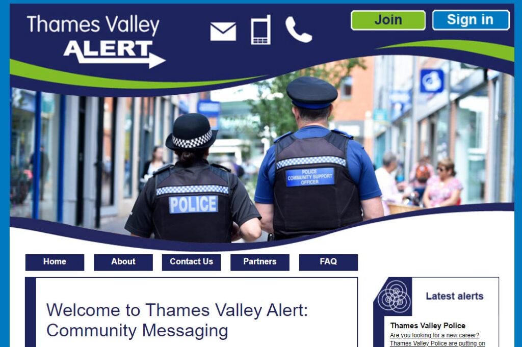 screenshot of thames valley alert