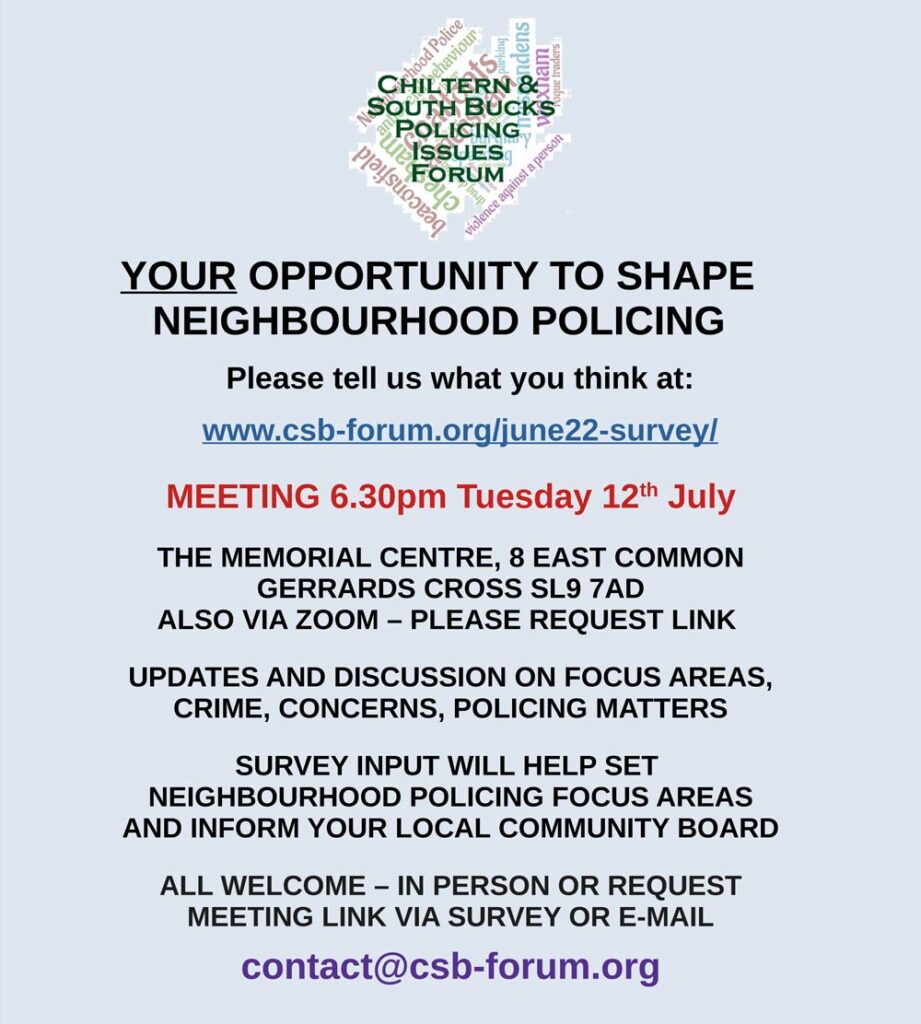 meeting invitation - chiltern & S bucks policing issues forum july 2022 