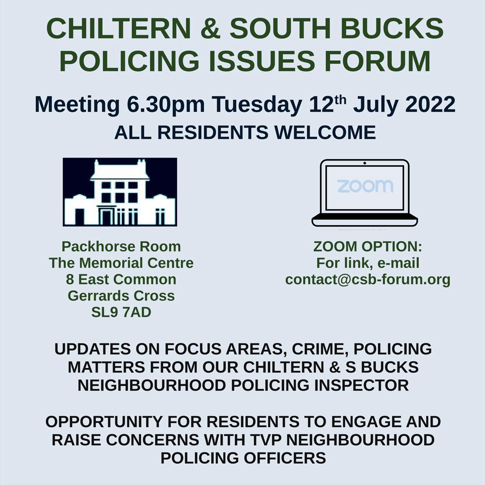 poster for chiltern & south bucks policing issues forum meeting july 2022