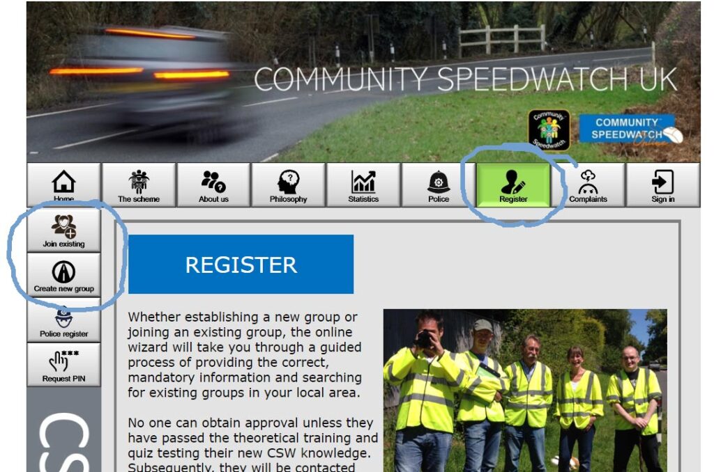 Home page of Community Speedwatch website