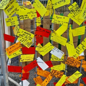 messages left by visitors to knife angel at Slough January 2023