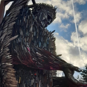 close up of knife angel at Slough January 2023