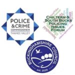 logos of thames valley police and crime commissioner, chiltern & south bucks policing issues forum and buckinghamshire council
