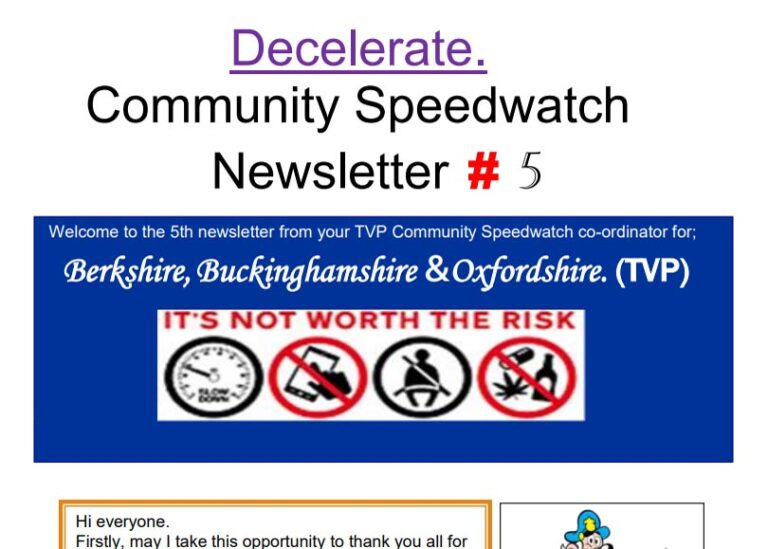 Thames Valley Community Speedwatch newsletter December 2023
