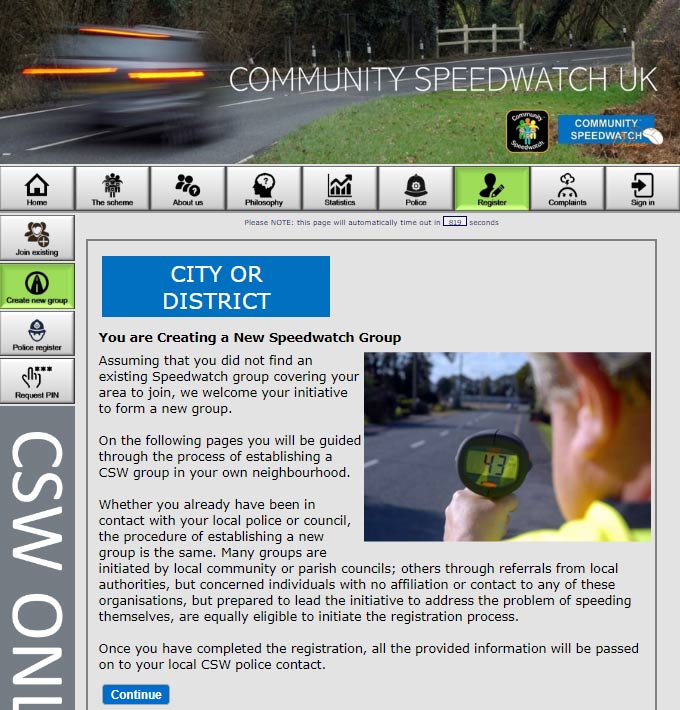 instructions on setting up new community speedwatch scheme